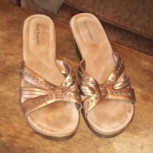 Hush Puppies Barrie Leather Chunky Heels Bronze Size 10 M